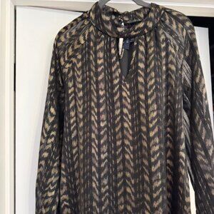 Eclair Metallic Black & Gold Keyhole Twist Neck Blouse Small